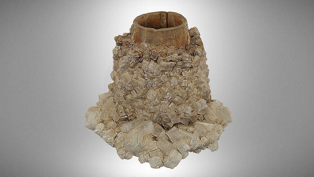 Halite crystals on the watering can